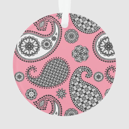Paisley-Muster, grau auf Rosa Ornament (Rückseite)