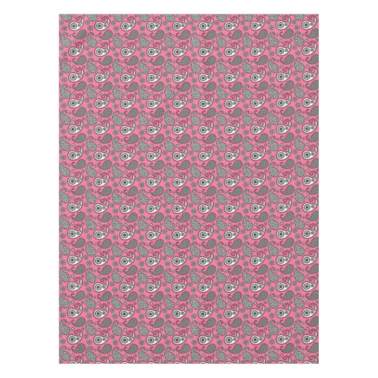 Paisley-Muster, grau auf Rosa Tischdecke (Vorderseite)