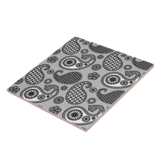 Paisley-Muster, grau, schwarz und weiß Fliese (Seite)