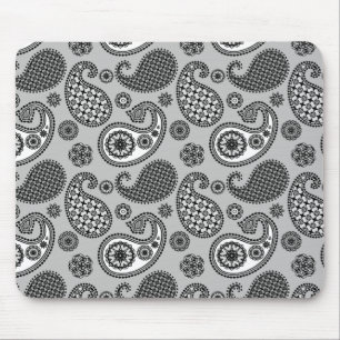 Paisley-Muster, grau, schwarz und weiß Mousepad