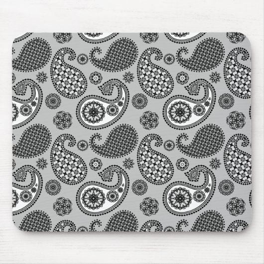 Paisley-Muster, grau, schwarz und weiß Mousepad (Vorne)