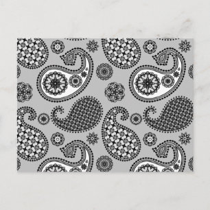 Paisley-Muster, grau, schwarz und weiß Postkarte