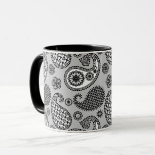 Paisley-Muster, grau, schwarz und weiß Tasse