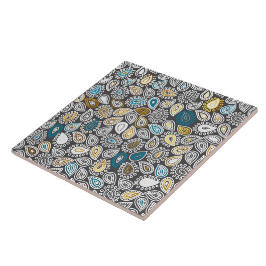 Paisley-Muster in Weiß, Grau, Gold und Türkis Fliese (Seite)