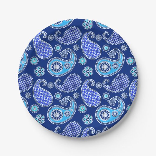 Paisley-Muster, Kobalt blau und weiß Pappteller (Vorderseite)