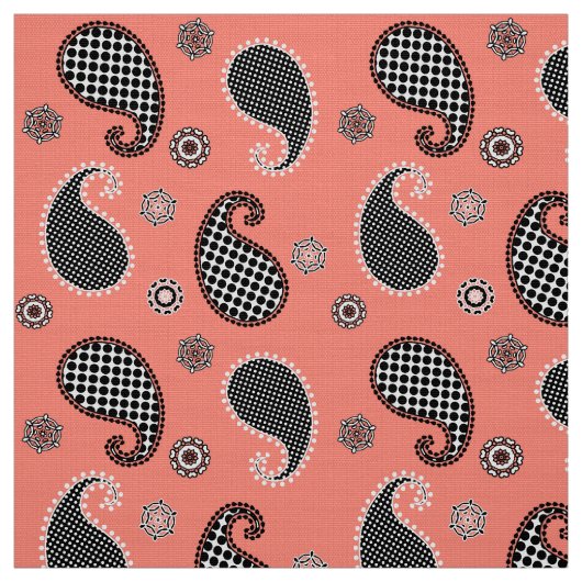 Paisley-Muster, Korallenrosa, Schwarz-Weiß Stoff (Muster)