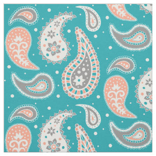 Paisley-Muster-korallenrotes aquamarines Grau Stoff
