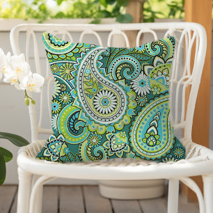 Paisley-Muster Limettengrün Türkis Kissen
