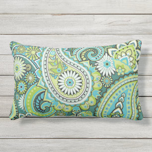 Paisley-Muster Limettengrün Türkis Outdoor Kissen Für Draußen