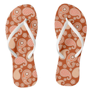 Paisley-Muster, Mandarin Orange und Weiß Badesandalen