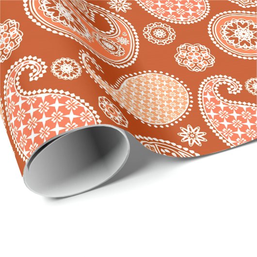 Paisley-Muster, Mandarin Orange und Weiß Geschenkpapier (Rolleneckpunkt)