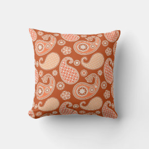 Paisley-Muster, Mandarin Orange und Weiß Kissen