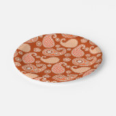 Paisley-Muster, Mandarin Orange und Weiß Pappteller (Schrägansicht)