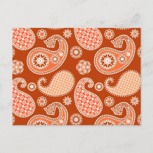 Paisley-Muster, Mandarin Orange und Weiß Postkarte
