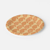 Paisley-Muster, Mandarin und Pastellorange Pappteller (Schrägansicht)