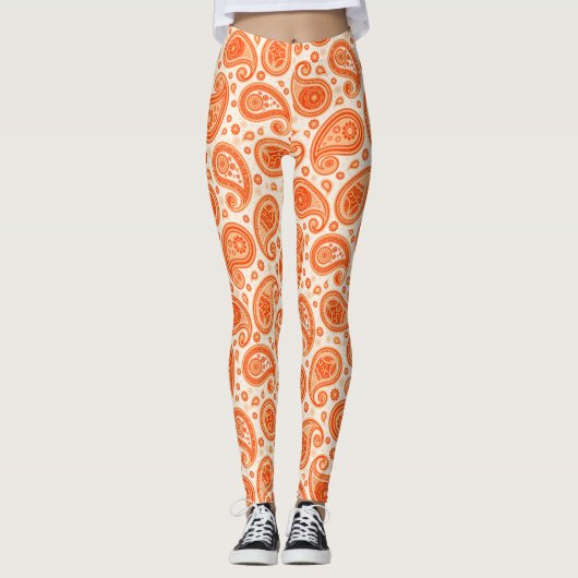 Paisley-Muster Orange Yoga Hose Leggings (Vorderseite)