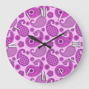 Paisley-Muster, Orchid und Amethyst lila Große Wanduhr