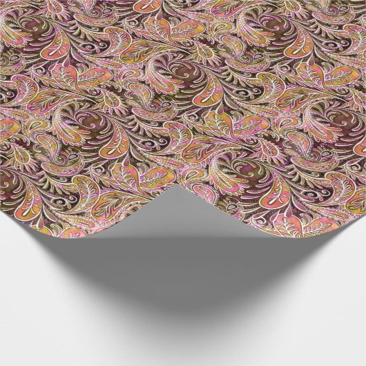 Paisley-Muster-Pflaumen-Rosa-Grün Geschenkpapier (Ecke)