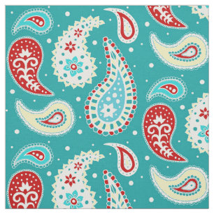 Paisley-Muster-rotes gelbes aquamarines Stoff