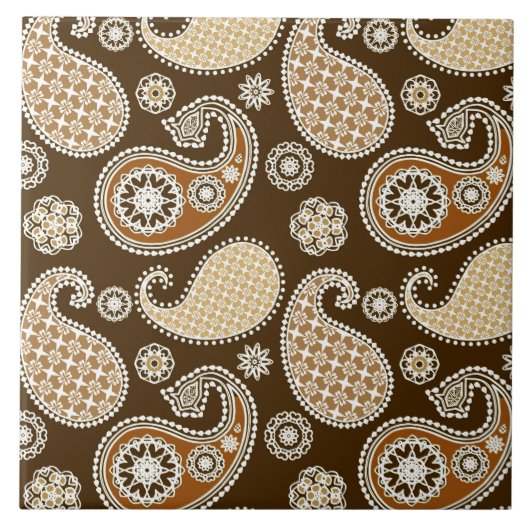 Paisley-Muster, Schokolade Brown und Tan Fliese (Vorderseite)