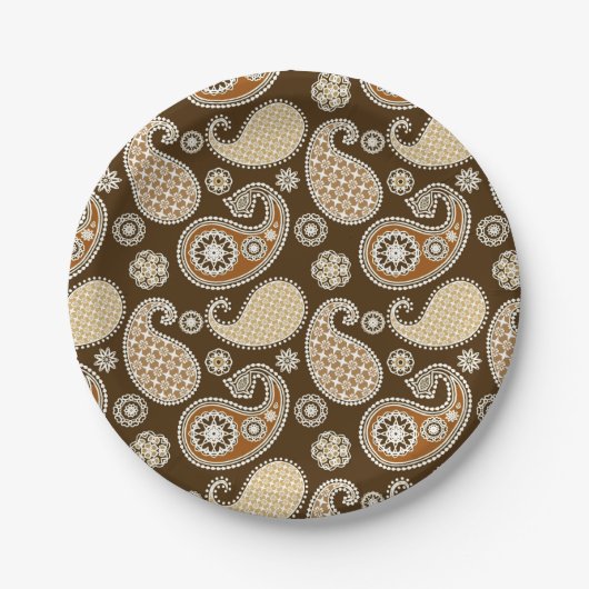 Paisley-Muster, Schokolade Brown und Tan Pappteller (Vorderseite)