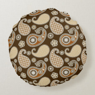 Paisley-Muster, Schokolade Brown und Tan Rundes Kissen