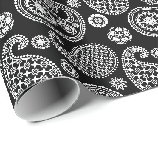 Paisley-Muster, Schwarz und Weiß Geschenkpapier (Rolleneckpunkt)