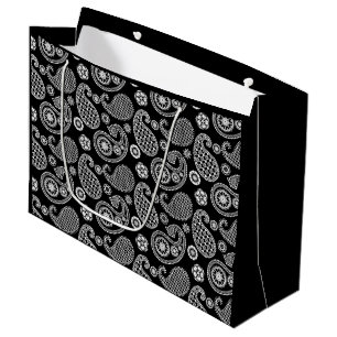 Paisley-Muster, Schwarz und Weiß Große Geschenktüte