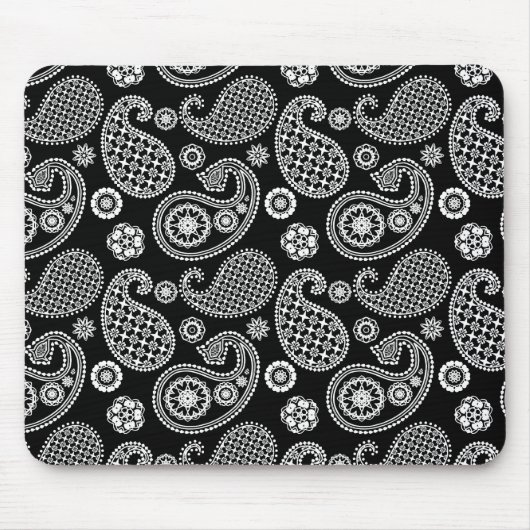 Paisley-Muster, Schwarz und Weiß Mousepad (Vorne)