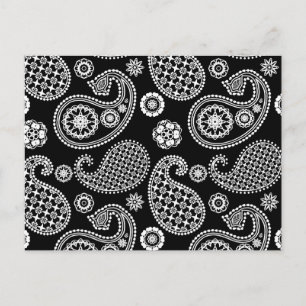 Paisley-Muster, Schwarz und Weiß Postkarte