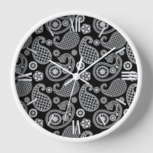 Paisley-Muster, Schwarz und Weiß Uhr (Vorderseite)