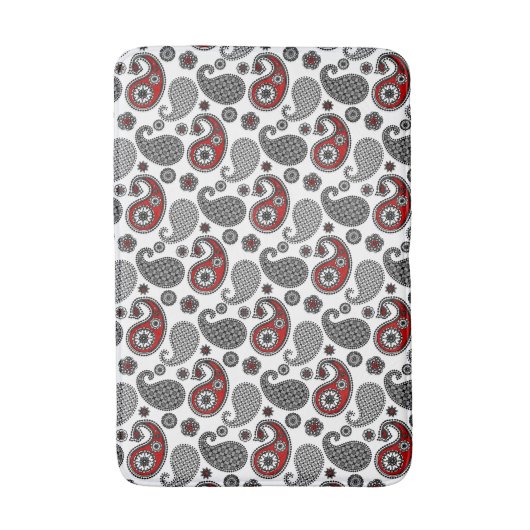 Paisley-Muster, Schwarz, Weiß und Rot Badematte (Vorderseite Vertikal)