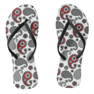 Paisley-Muster, Schwarz, Weiß und Rot Badesandalen