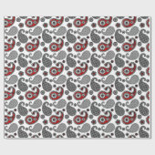 Paisley-Muster, Schwarz, Weiß und Rot Geschenkpapier (Flach)