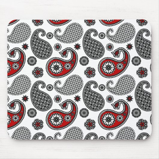 Paisley-Muster, Schwarz, Weiß und Rot Mousepad (Vorne)