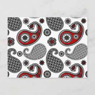 Paisley-Muster, Schwarz, Weiß und Rot Postkarte