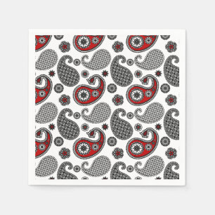 Paisley-Muster, Schwarz, Weiß und Rot Serviette