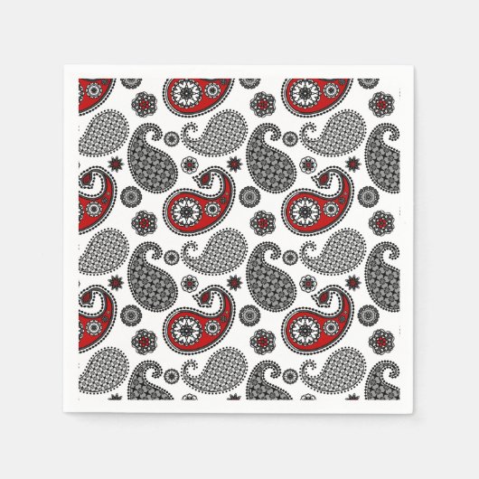 Paisley-Muster, Schwarz, Weiß und Rot Serviette (Vorderseite)