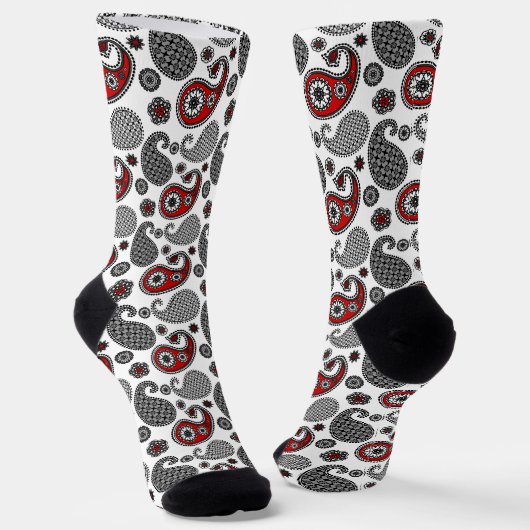 Paisley-Muster, Schwarz, Weiß und Rot Socken (Gewinkelt)