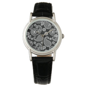 Paisley-Muster, Schwarzweiss Armbanduhr