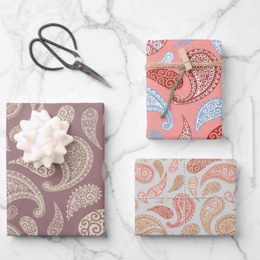 Paisley-Muster Set von 3 Geschenkpapier (Vorderseite)