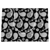 Paisley-Muster, silbernes Grau/Grau auf Schwarzem Große Geschenktüte (Vorderseite)