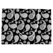 Paisley-Muster, silbernes Grau/Grau auf Schwarzem Große Geschenktüte (Rückseite)