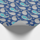 Paisley Muster, Silver Gray / Grau auf Cobalt Blue Geschenkpapier (Ecke)