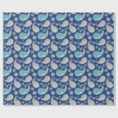 Paisley Muster, Silver Gray / Grau auf Cobalt Blue Geschenkpapier (Flach)