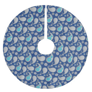 Paisley Muster, Silver Gray / Grau auf Cobalt Blue Polyester Weihnachtsbaumdecke