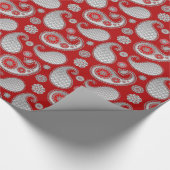 Paisley-Muster, Silver Gray / Grau auf Deep Red Geschenkpapier (Ecke)