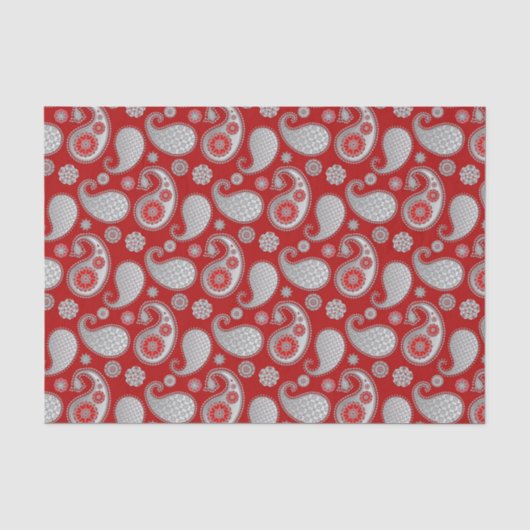Paisley-Muster, Silver Gray / Grau auf Deep Red Seidenpapier (Vorderseite)