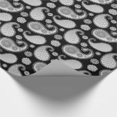 Paisley-Muster, Silver Gray / Grau auf Schwarz Geschenkpapier (Ecke)