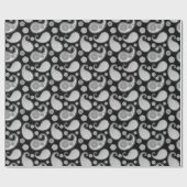 Paisley-Muster, Silver Gray / Grau auf Schwarz Geschenkpapier (Flach)